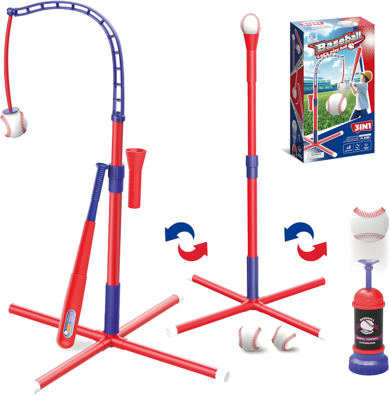 Jollyora 3-in-1 T Ball Set for Kids, Outdoor Sport Toy(Red)