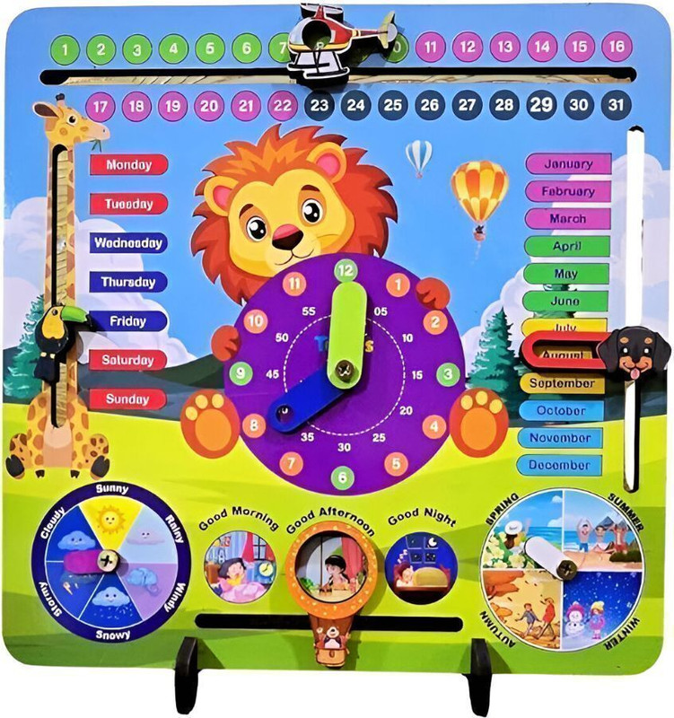 Toyjos 7-in-1 Wooden Calendar, Clock, Weather & Seasons Learning Board for Kids(Multicolor)