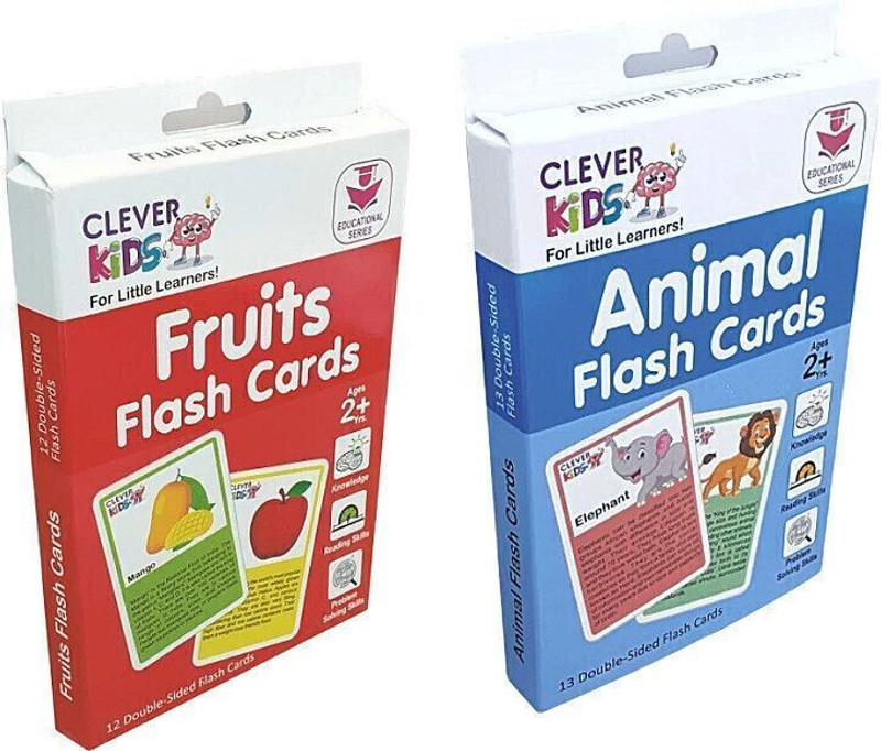 BKDT Marketing 2 in 1 Flash Cards, Animal & Fruits, 25 Cards for Kids Birthday/Return Gift(Multicolor)