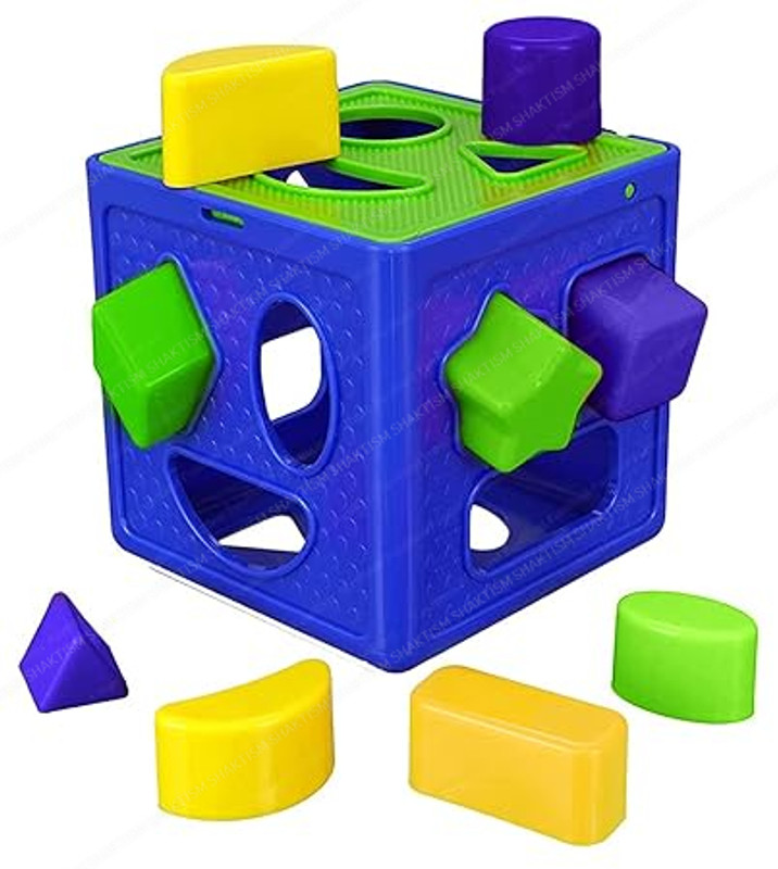 Bazaar Shape Sorter Cubes Recognition Shapes Sorting Plugging Toys Cube Box with 9(Multicolor)
