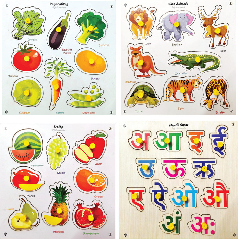 Khilonewale Vegetables, Animals, Fruits, Hindi Swar Wooden Puzzle for Kids Age 3+(Multicolor)