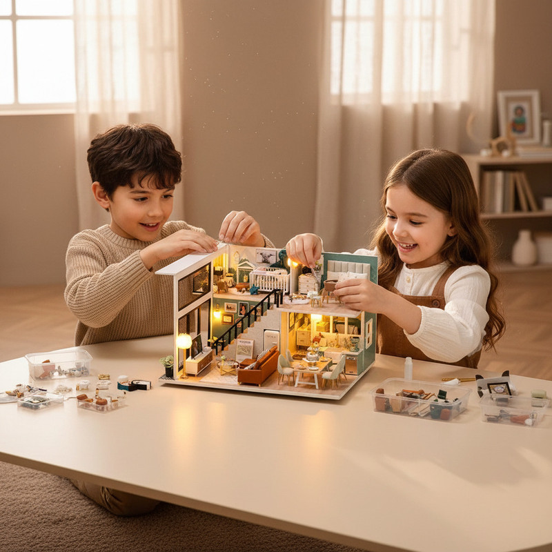 dimorraclub Handmade Miniature LED Dollhouse(Multicolor)