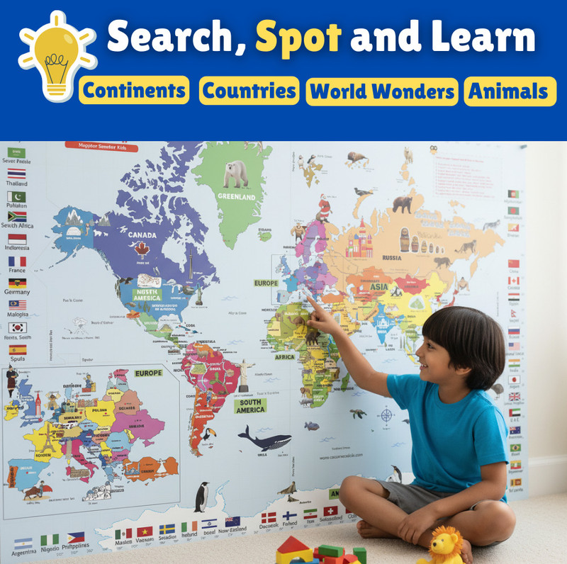 Cocomoco Kids Giant World Map for Kids 5 x 3 feet - Non Tear Canvas(Multicolor)