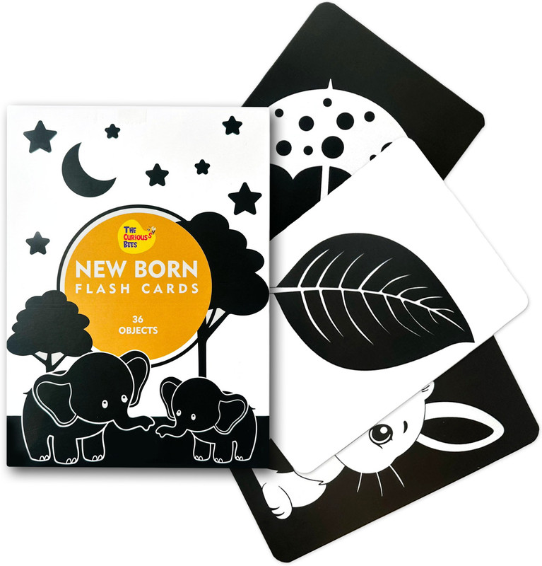 the curious bees High Contrast Flash Cards for New Born Children|36 Objects(Black, White)