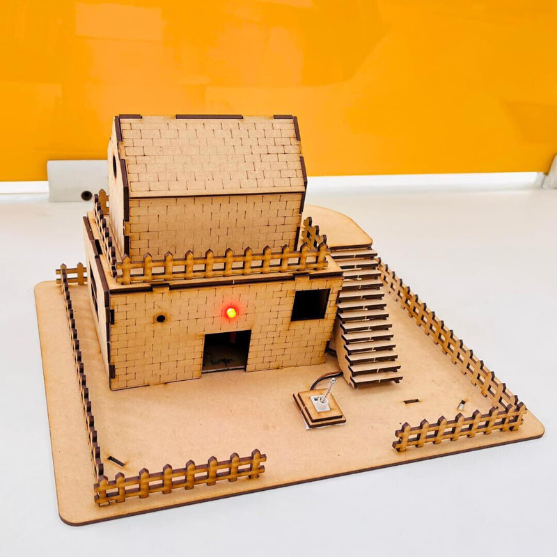 Ansoz DIY Earthquake Sensing Alarm House Model Kit with LED, Pre-Assembled PCB(Brown)