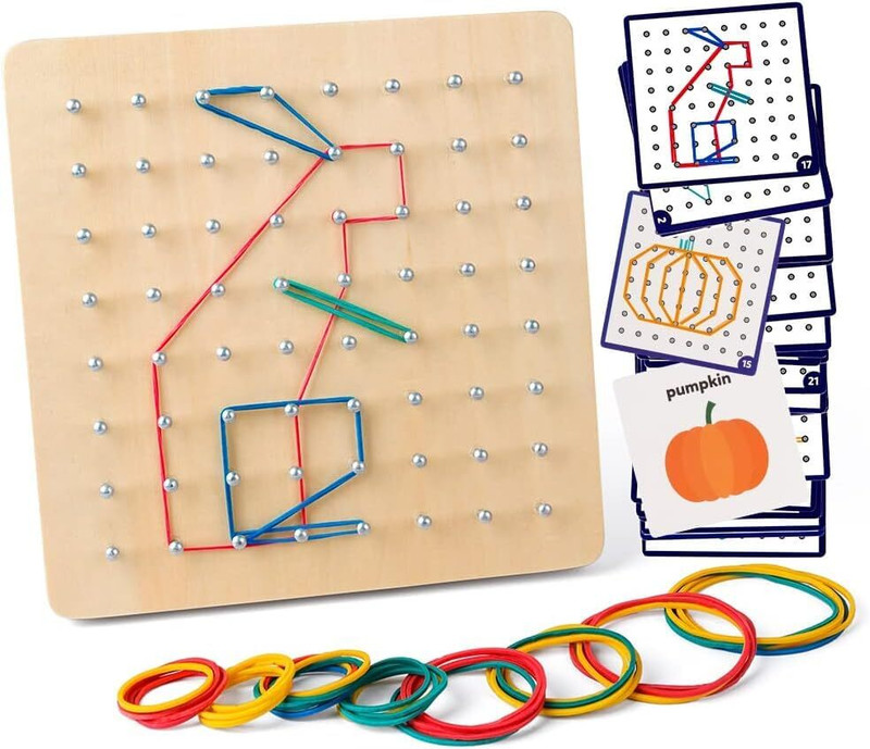 Bestie Toys Wood GeoBoard - Geo board 10 x 10 Graphical Educational Mathematics Material toy(Multicolor)