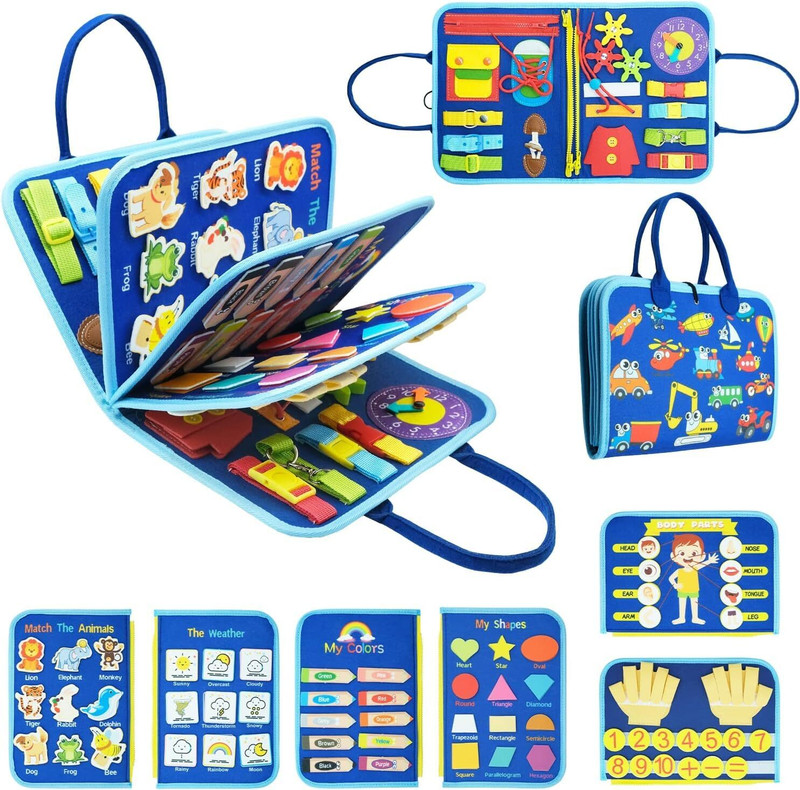 DASTVAM Kids Busy Book Activity Board for Toddlers Montessori Educational Toy(Blue)