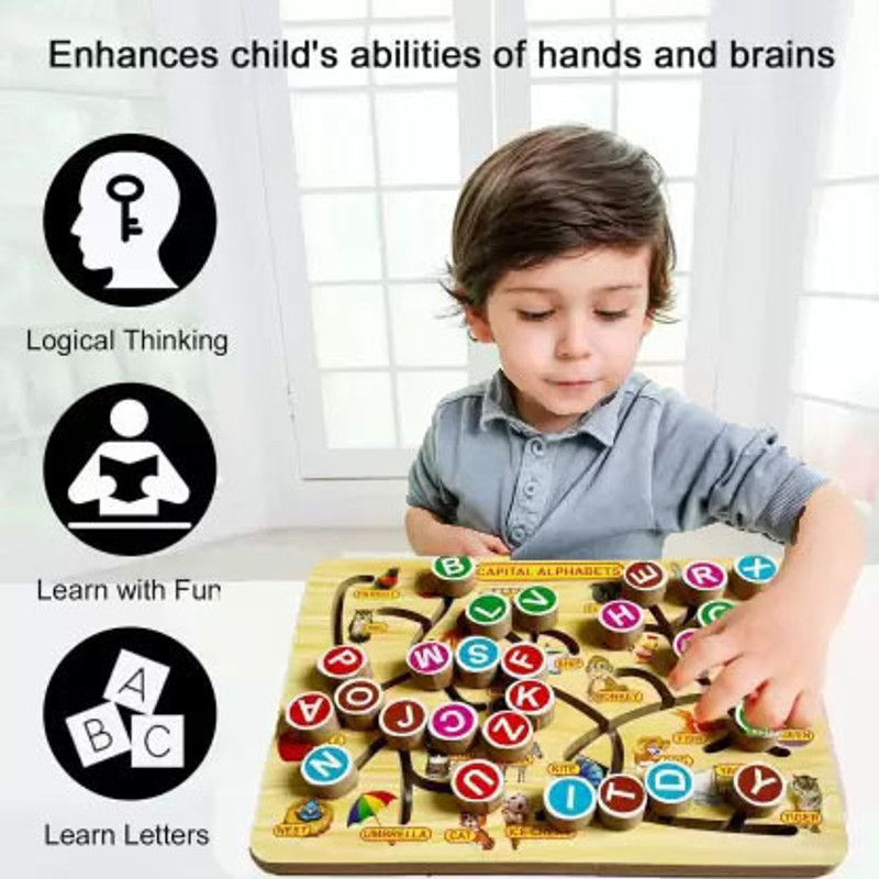 SHALAFI Alphabet Matching Practice Board Game Learning Puzzle Education Tracing Maze Toy(Beige, Multicolor)