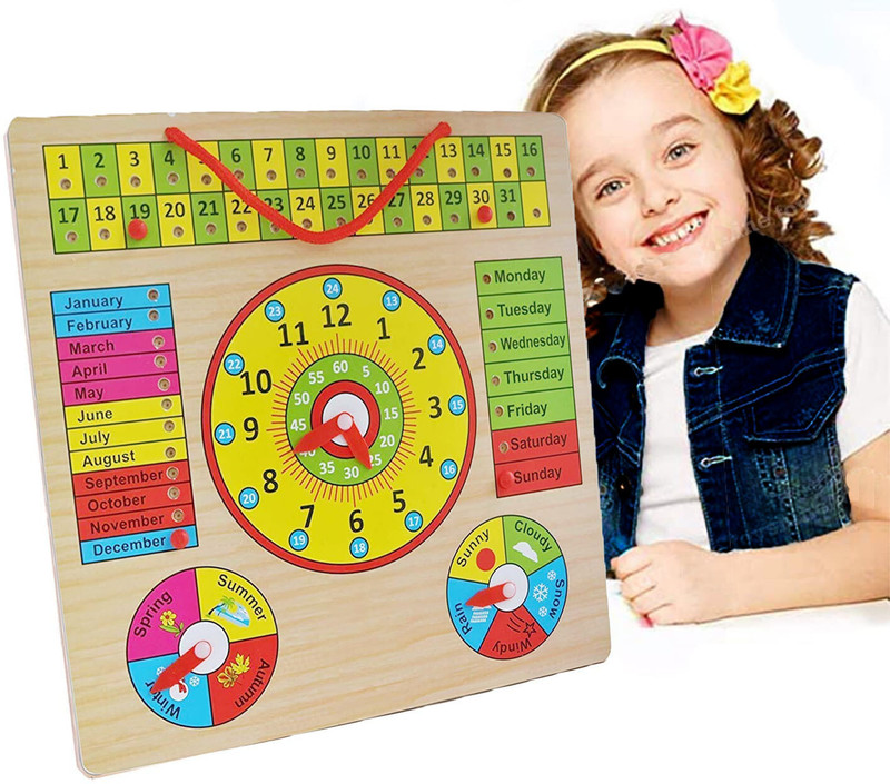 PopPlop All in One Learning Board Puzzle Clock, Calendar, Days, Months, Weather, Seasons(Beige, Multicolor)