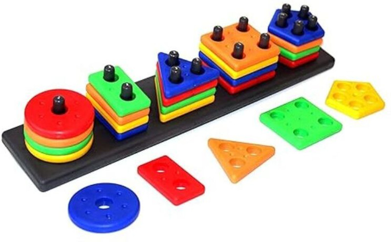 TRENDORA Geometric Shape Sorting & Stacking Toy – Multicolor – Age 3+(Multicolor)