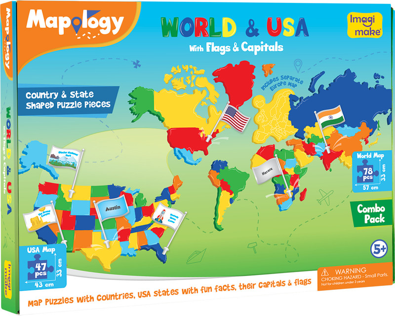 Imagimake Mapology World & USA with Flags & Capitals(Multicolor)