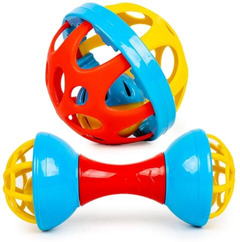 Ecodex Rattle 2 Pcs Combo, Dumbell & Soft Ball(Multicolor)