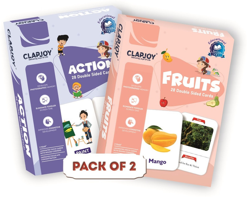 Clapjoy Double Sided Early Learning Flash Cards For Kids 2 year & above Combo of 5((Multicolor)