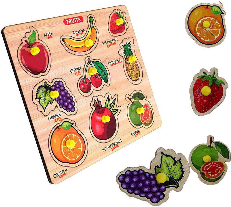 SHALAFI Learning Alphabet toys for kids Wooden Fruit Puzzle Board Educational Learning(Beige, Multicolor)