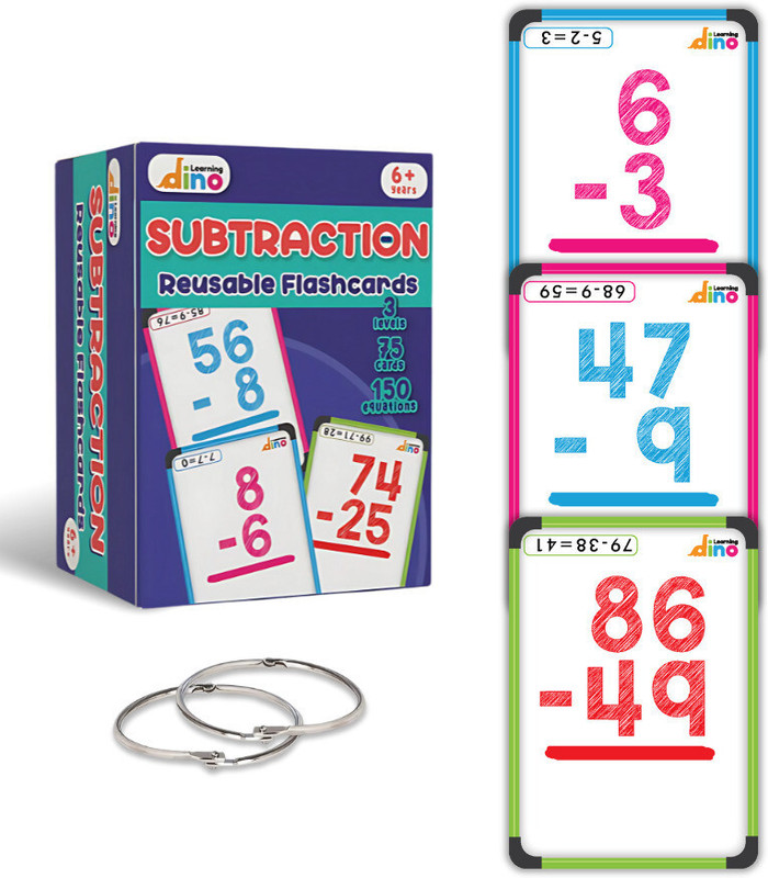 Learningdino Math Flash Cards for Subtraction - 1st Grade, 2nd Grade, 3rd Grade Math(Multicolor)