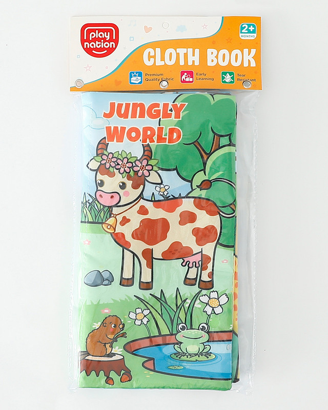 Play Nation Premium Non-Toxic Jungle World Washable Cloth Book for 0+ Months Baby Boys/Girls(Multicolor)