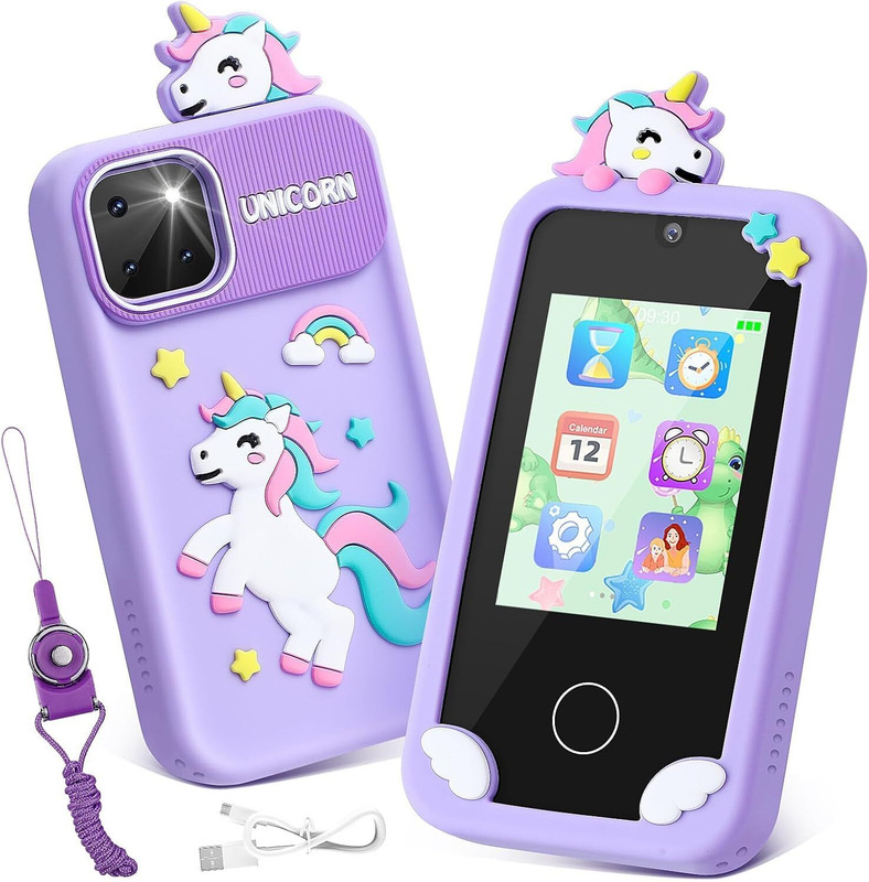CASON Smart Phone for Boys & Girls,2.8" Mini Toy Phone for Kids with Dual Camera(Purple)
