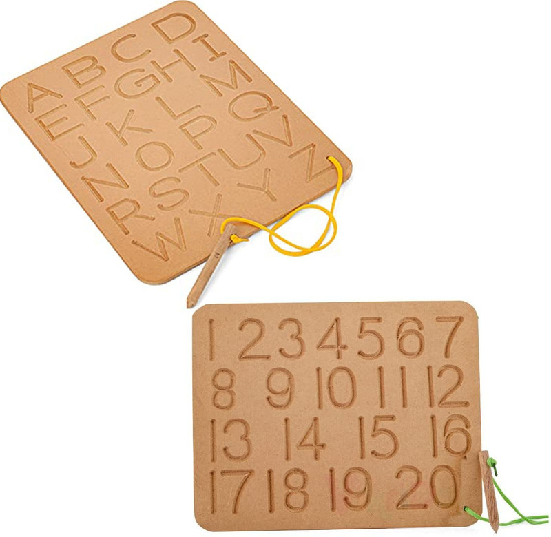 Plus Shine Pack Of 2 Learning Educational Alphabet Number Puzzle Handwriting Tracing Board(Beige)