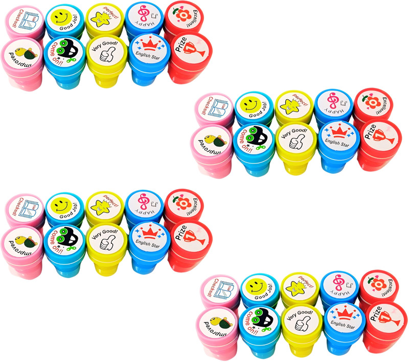 Kartual School event return gift stamper colorful self-inking Stamp for Students(40 Pcs)(Red)