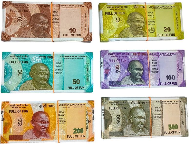 SHIMZAN Dummy Fake Money 8 x 6 Units Set Total 48 Notes for Kids Realistic Design, Pretend Play Money Pack Nakli Note Set Gag Toy(Multicolor)