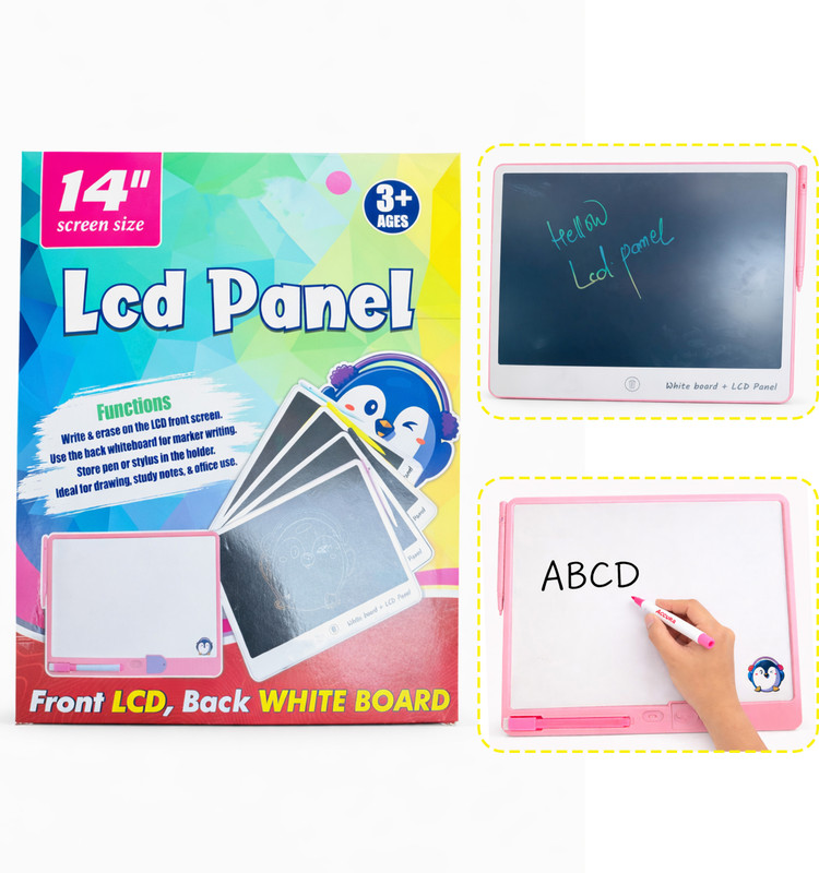 Virth 14 Inch LCD Writing Tablet with Whiteboard – Kids Drawing & Learning Board(Pink, White)