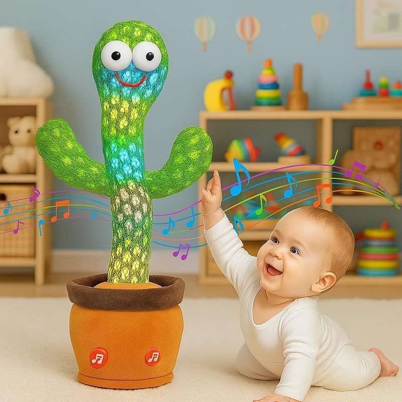 Toyify Dancing Cactus Repeats What You Say,Electronic Plush Toy with Lighting(Multicolor)