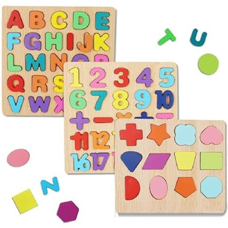 DHRIX Wooden Learning Educational Game Board for Kids(Alphabets, Numbers & Shapes)(Multicolor)