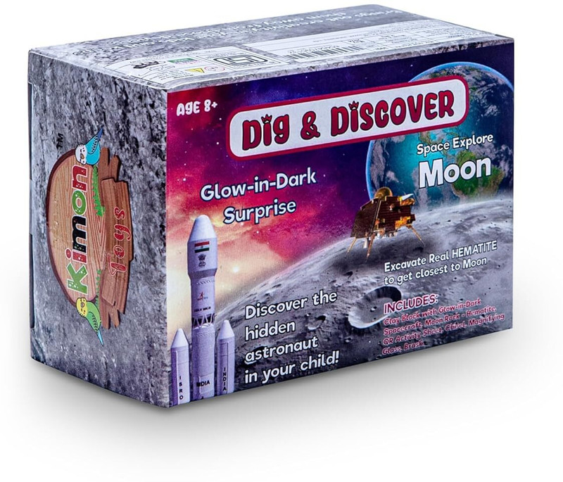 Kimon Toys Dig & Discover Moon Excavation Kit with Glow-in-Dark Surprise Fun & Education(Silver)