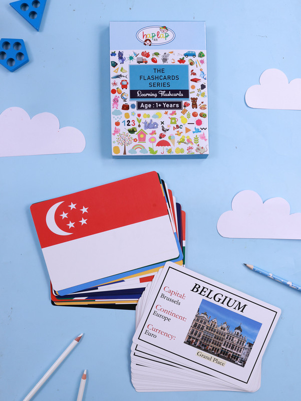 Haplapkit World Flags with Their Country Name Currency and Landmark Communication Skills(Multicolor)