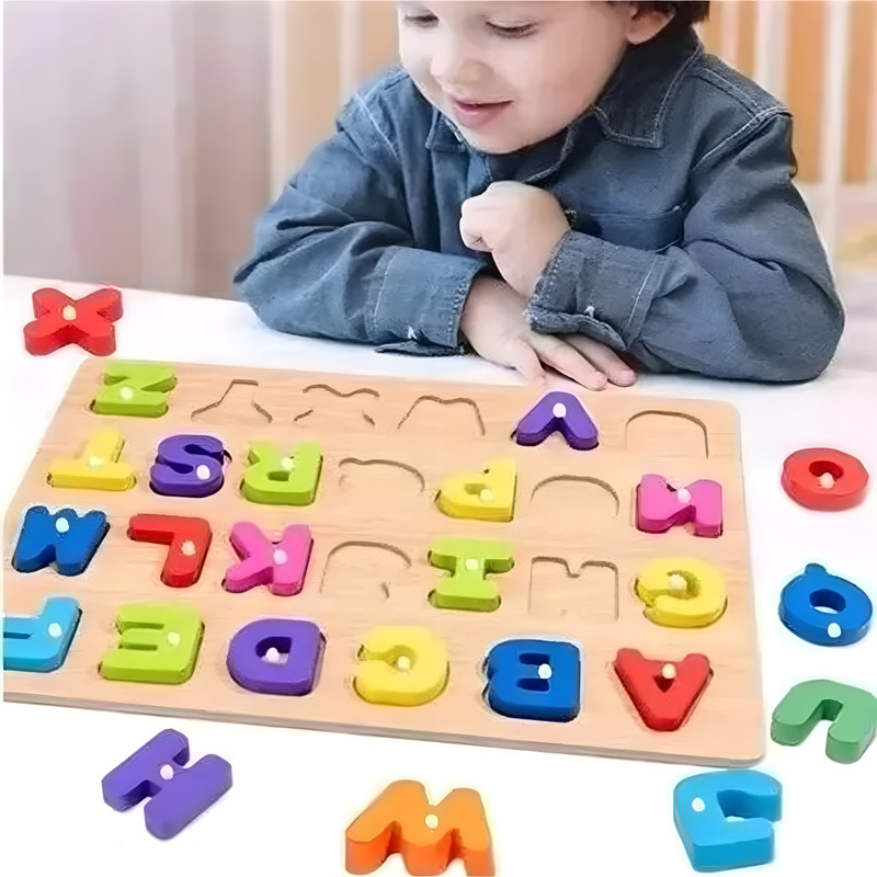 Alafi Wooden Alphabet Puzzle Toys, ABC Letter Preschool Learning Toys for Kids-9(Multicolor)