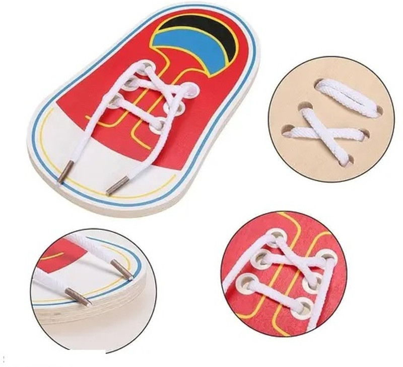 Childgossip Cute Mini Wooden Shoe Toy Learn to Tie Shoelaces Threading for Kids(Multicolor)