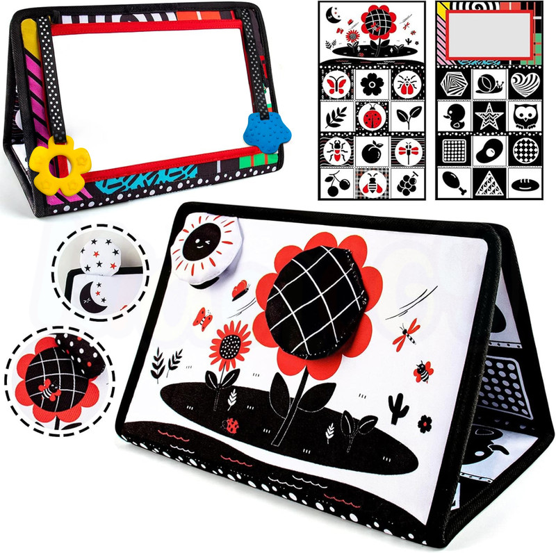 KIDOLOGY Baby Mirror Book Toy | Educational Learning Toy with Soft Teether For Kids(Black)