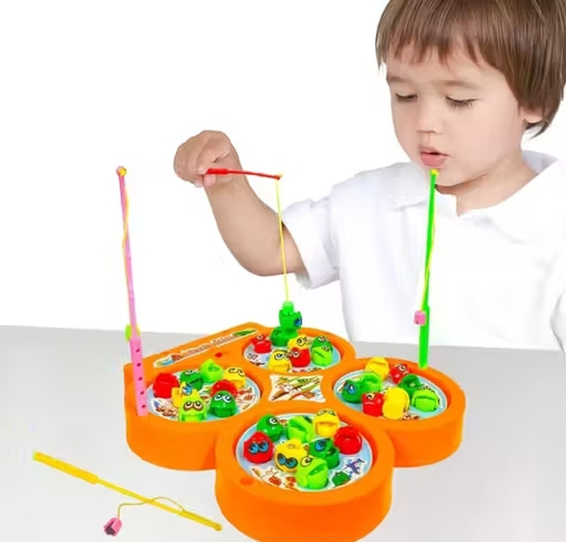 GoBaby Musical Fish Catching Games for Kids, Include 32 Pieces Fishes and 4 Fishing Rod(Pink, Blue, Yellow, Purple)