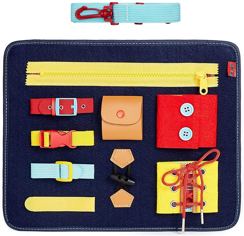 KIDOLOGY Montessori Busy Board Toy Develop Basic Skills, Educational Sensory Travel Toys(Multicolor)