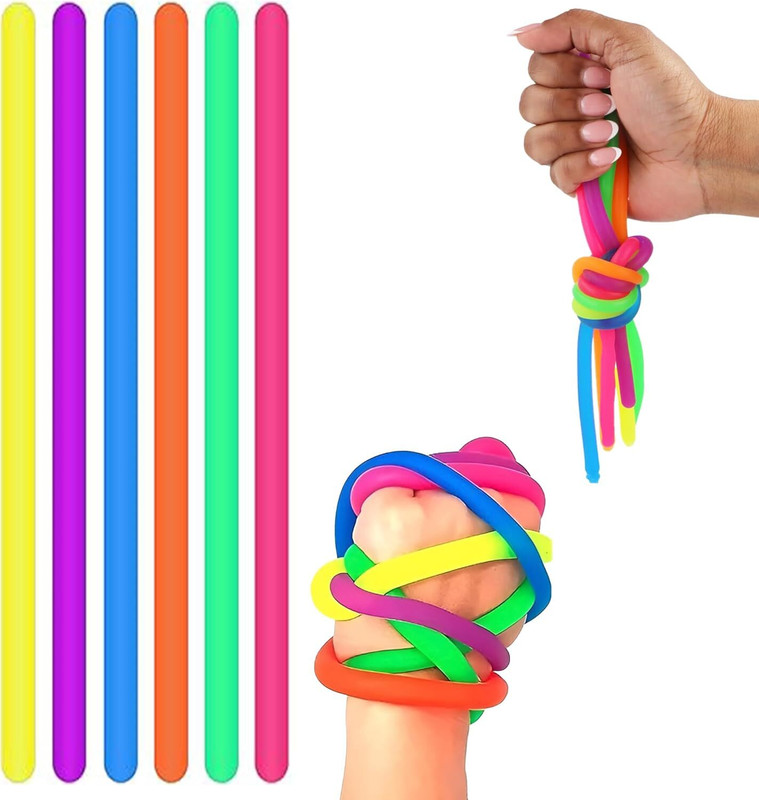 JolyWell 6 Pcs Elastic Fidget Noodles, Stretchy String Finger Stress Relief Toys For Kids(Multicolor)