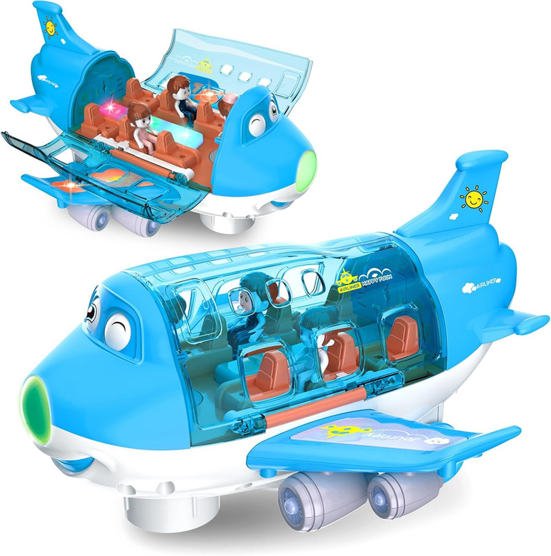 KIDOLOGY Airplane Toys for Toddlers Age 2+ Years | 360° Rotation, Bump & Go Aeroplane(Blue)