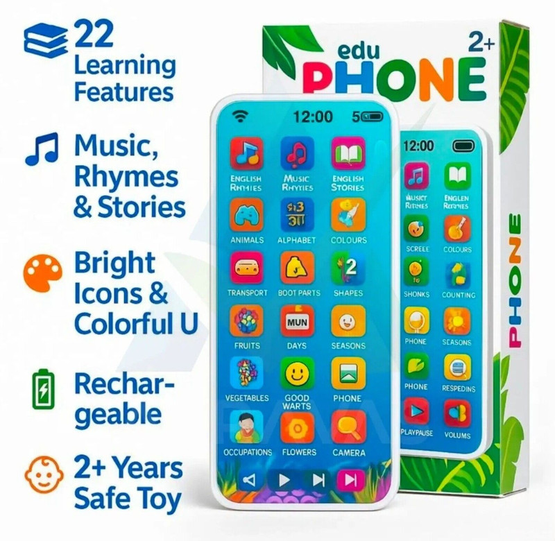 LIVORA Edu Learning Phone Toy for Kids with 28+ Features, Screen-Free, Rhymes-Stories(Multicolor)