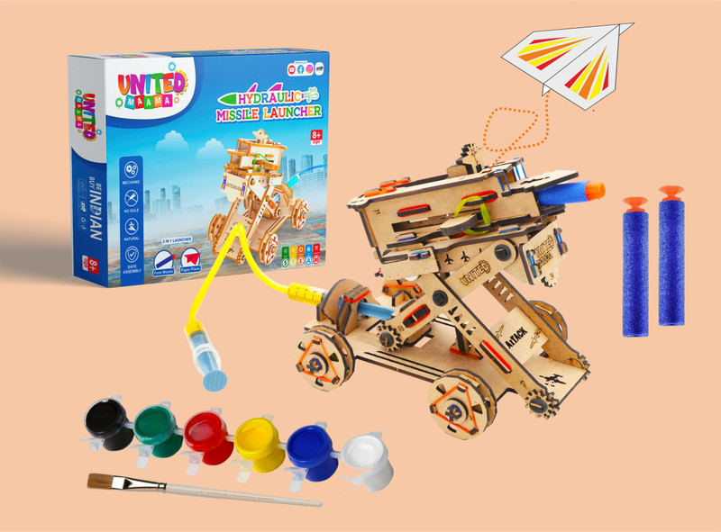 UnitedMaama 2 in 1 Hydraulic AirCraft Launcher Wooden Games For Kids Challenging Puzzle(Brown)
