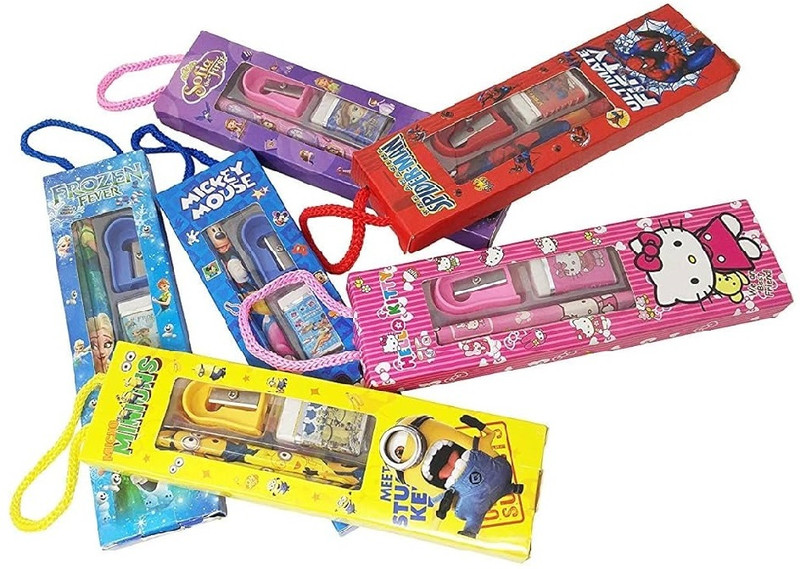 Eclet 12 Pcs_Mix Design Small School Stationery Gift Set-Pencil/Scale/Eraser/Sharpener(Multicolor)