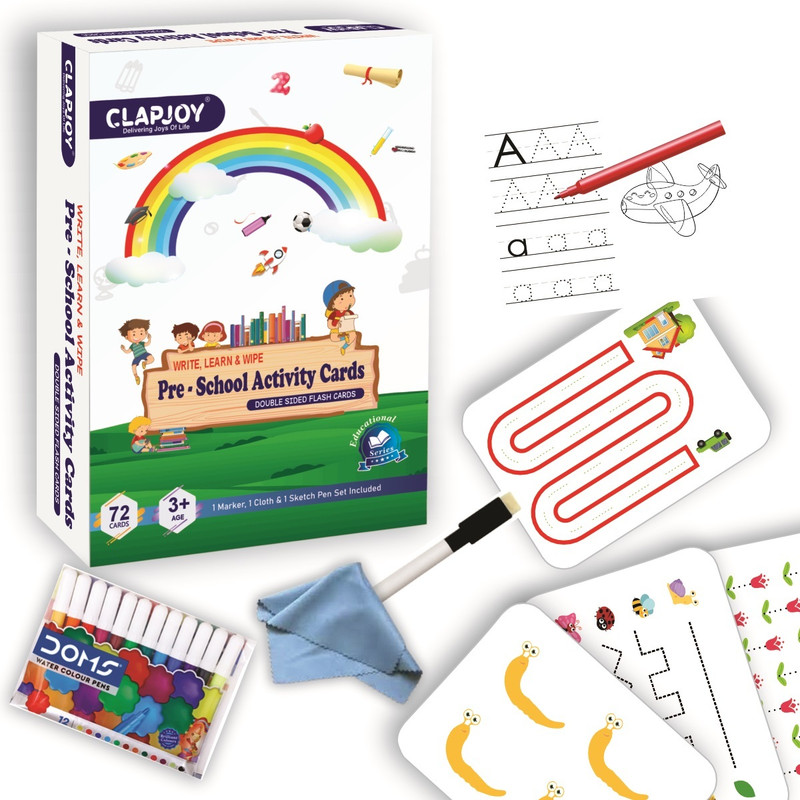 Clapjoy Reusable Flash Cards for Kids|72 Double Sided Non Tearable and Water Resistant(Multicolor)