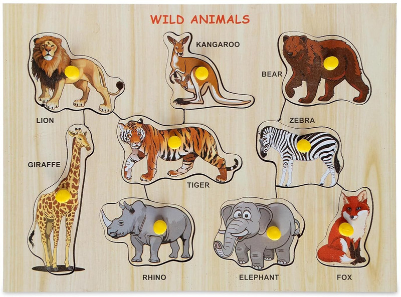 Steadfast Wooden Wild Animal Puzzle for kids learning (with knobs)(Multicolor)