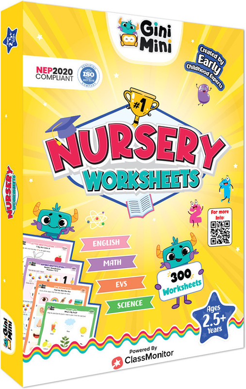 GiniMini 300 Nursery Worksheets for Ages 2, 3, 4 | Pack of English, Math, Science, & EVS(Multicolor)