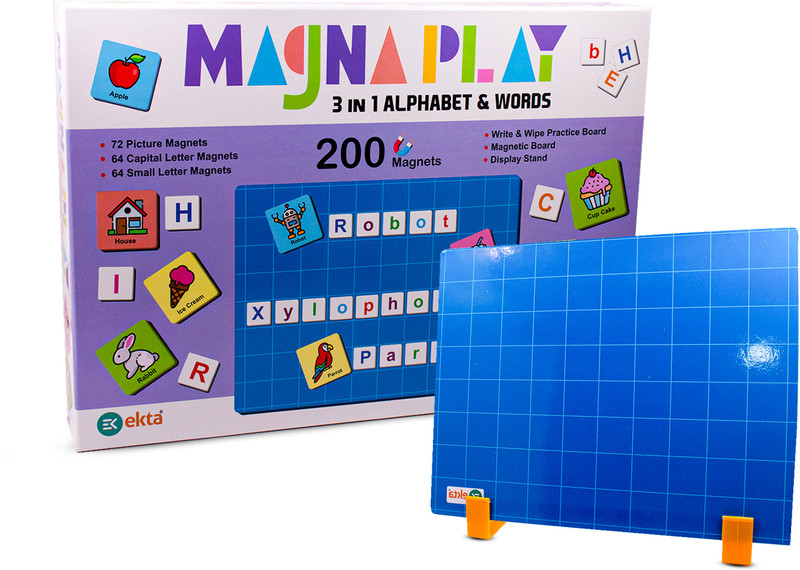 Ekta Magna Play 3-in-1 Alphabet & Words Learning Kit for Kids with 200 Magnetic Pcs(Multicolor)