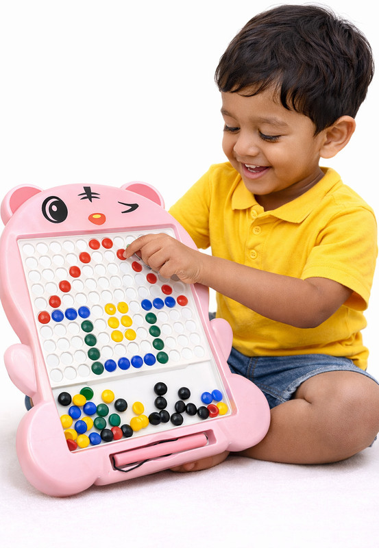 LapaToys Kids Magnetic Bead Creative Learning Drawing Board with Pen (3+ Years)(Yellow, Pink, Green, Blue)