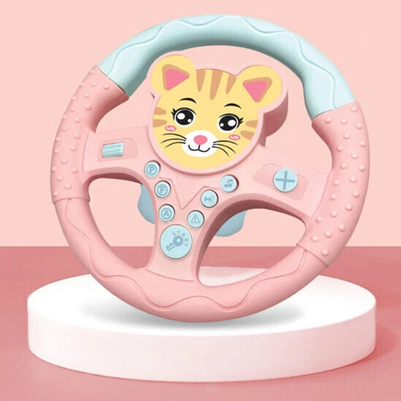 LittleLovik Simulation Steering Wheel Car Driving Toy with Suction Cup, Music & Light(Pink)