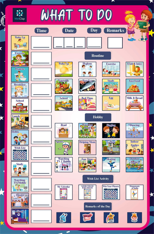 MetClap What to Do Chart - Daily Routine Management for Kids(Blue)