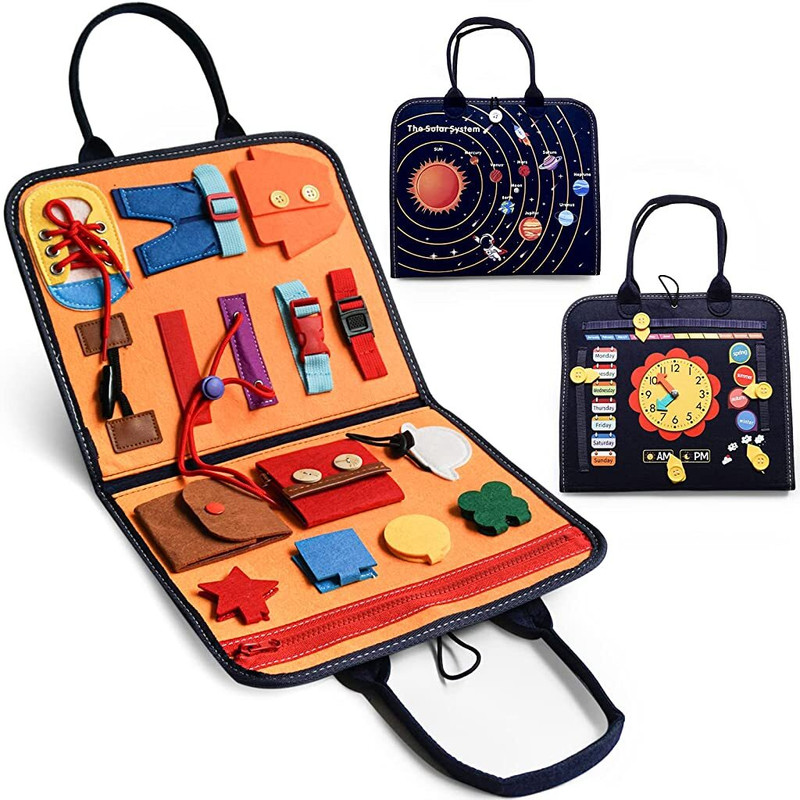 maycreate Felt Toy Busy Board Montessori Toys for Toddlers Educational Learning Gift(Black)
