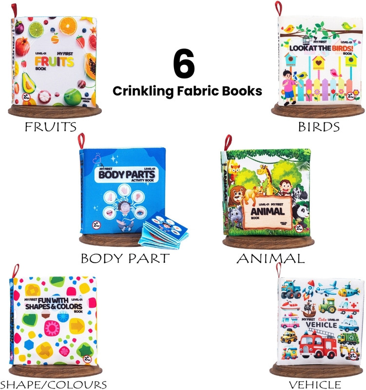 BOOKETANO Set of 6 Soft Fabric Crinkle Books for Babies, Infants, Toddlers -Non-Toxic Toy(Multicolor)