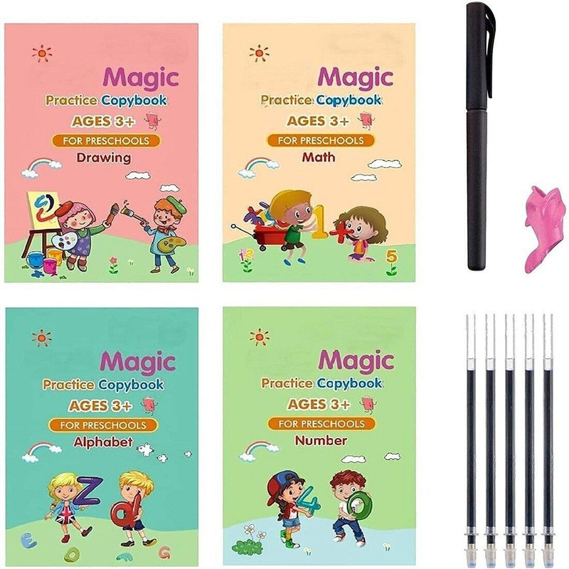 QERINKLE Sank Magic Practice Copybook Number Tracing Book for Preschoolers with Pen(Multicolor)