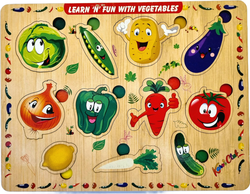 JASN HUT Vegetable Wooden Learning Educational Puzzle Board for Toddlers (Vegetables)(Multicolor)